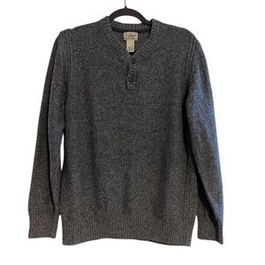 L.L. Bean Henley Sweater Large Gray Wool Cotton‎ Heathered Pullover